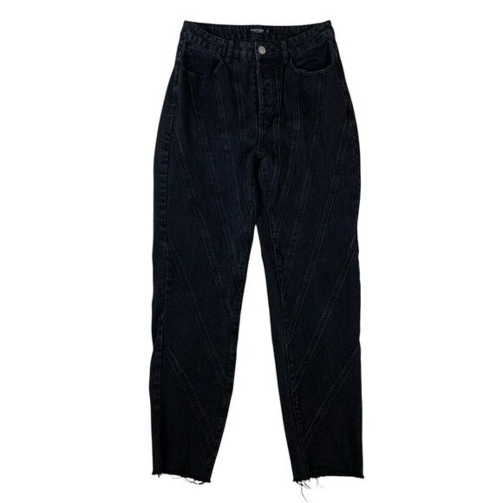 Nasty Gal Black High Rise Mom Jeans Raw Hem Contrast Stitching 6